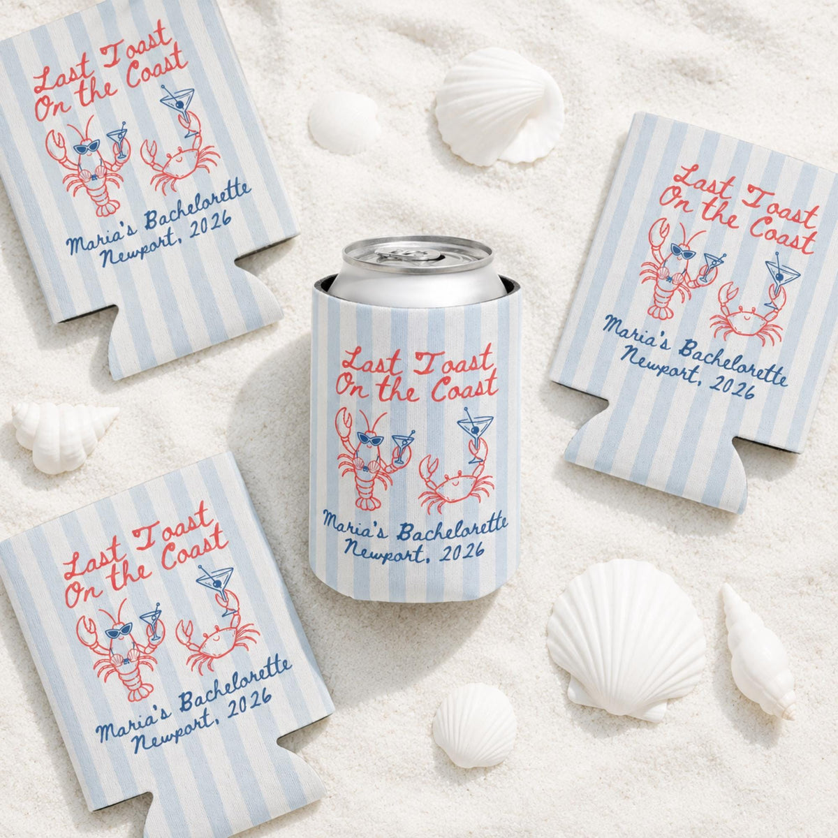 Last Toast on the Coast Can Cooler, Beach Bachelorette Party Favor, Personalized Coastal Drink Sleeve