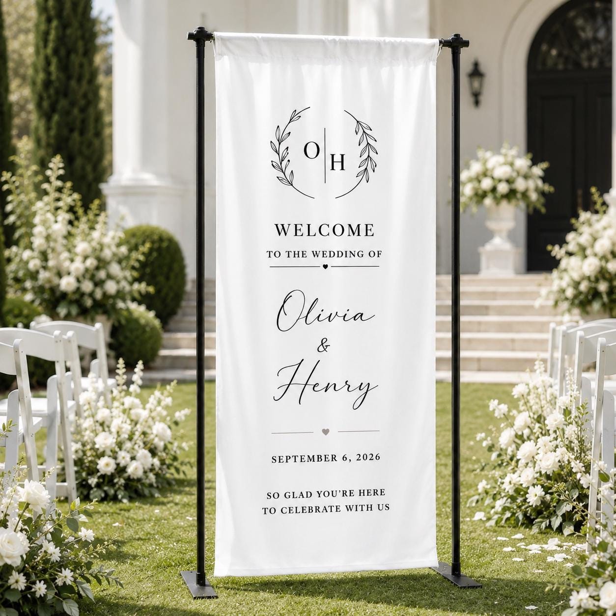 Custom Fabric Wedding Welcome Sign, Modern Linen Wedding Sign, Wedding Banner, Personalised Wedding Decor, Engagement Party Sign, Reception