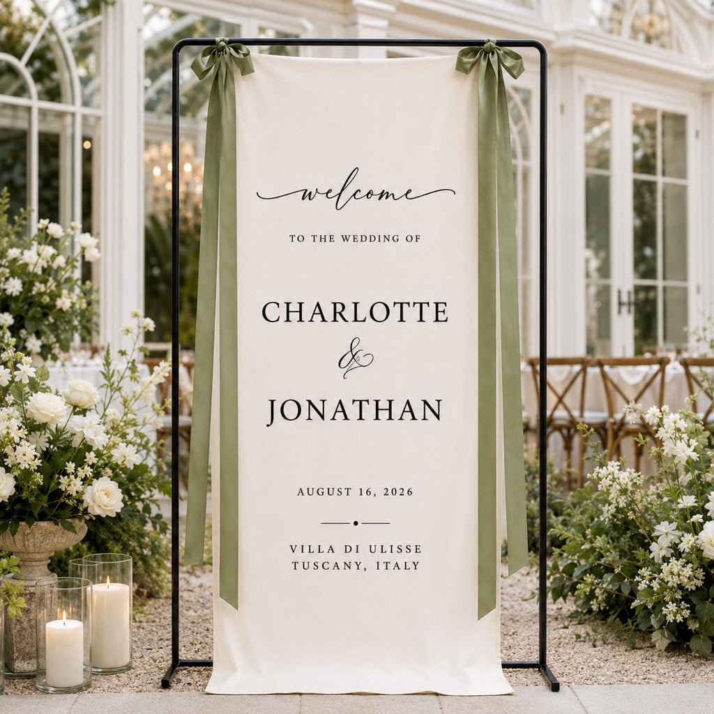 Custom Wedding Banner, Personalized Linen Fabric Sign, Wedding Welcome Decor, Ceremony Backdrop Banner with Names and Date