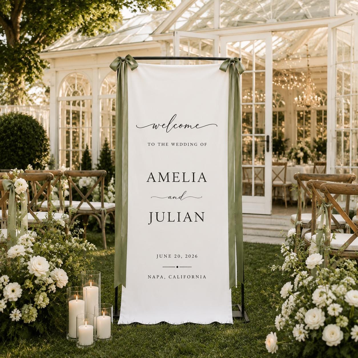 Custom Linen Wedding Welcome Sign, Fabric Wedding Banner, Personalized Ceremony Decor, Modern Wedding Entrance Sign