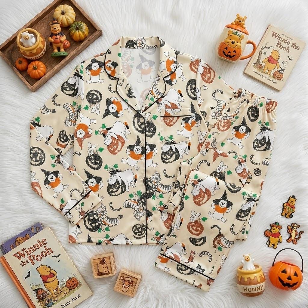 Winnie the Pooh Finds Halloween Fun With Disney, Pooh Bear Pajamas, Pumpkin Nightwear For Autumn Evenings, Sweet Spooky Bedtime Look