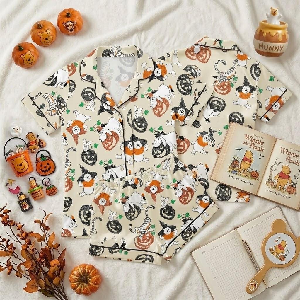 Winnie the Pooh Finds Halloween Fun With Disney, Pooh Bear Pajamas, Pumpkin Nightwear For Autumn Evenings, Sweet Spooky Bedtime Look