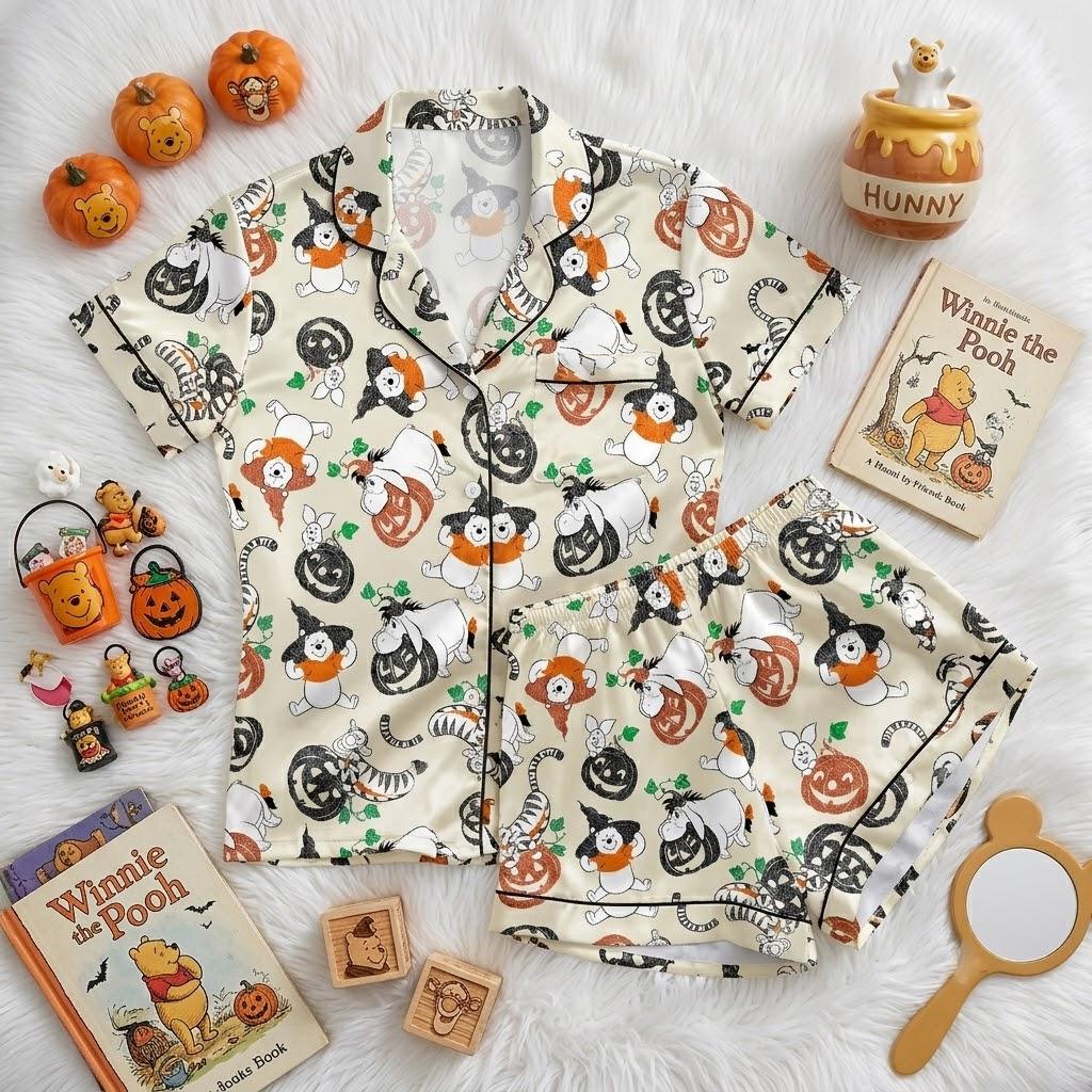 Winnie the Pooh Finds Halloween Fun With Disney, Pooh Bear Pajamas, Pumpkin Nightwear For Autumn Evenings, Sweet Spooky Bedtime Look