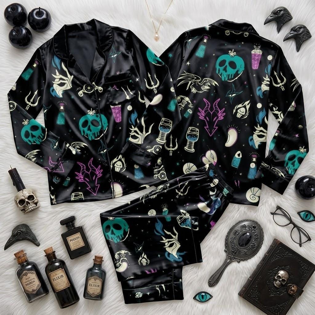 Villain Icons Pajama Set From Disney, Dark Character Sleepwear, Wicked Inspired Nightwear, Spooky Halloween Bedtime Outfit For Fans