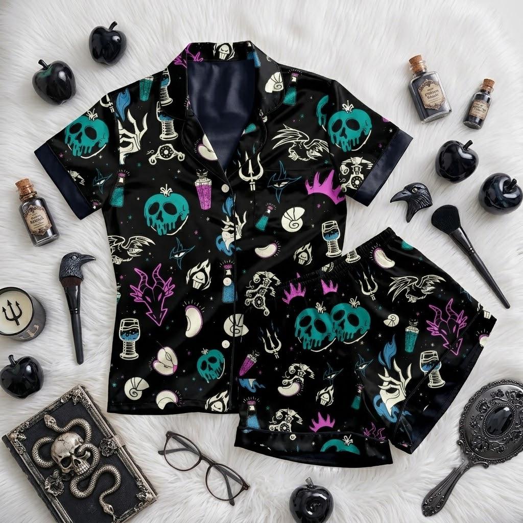 Villain Icons Pajama Set From Disney, Dark Character Sleepwear, Wicked Inspired Nightwear, Spooky Halloween Bedtime Outfit For Fans