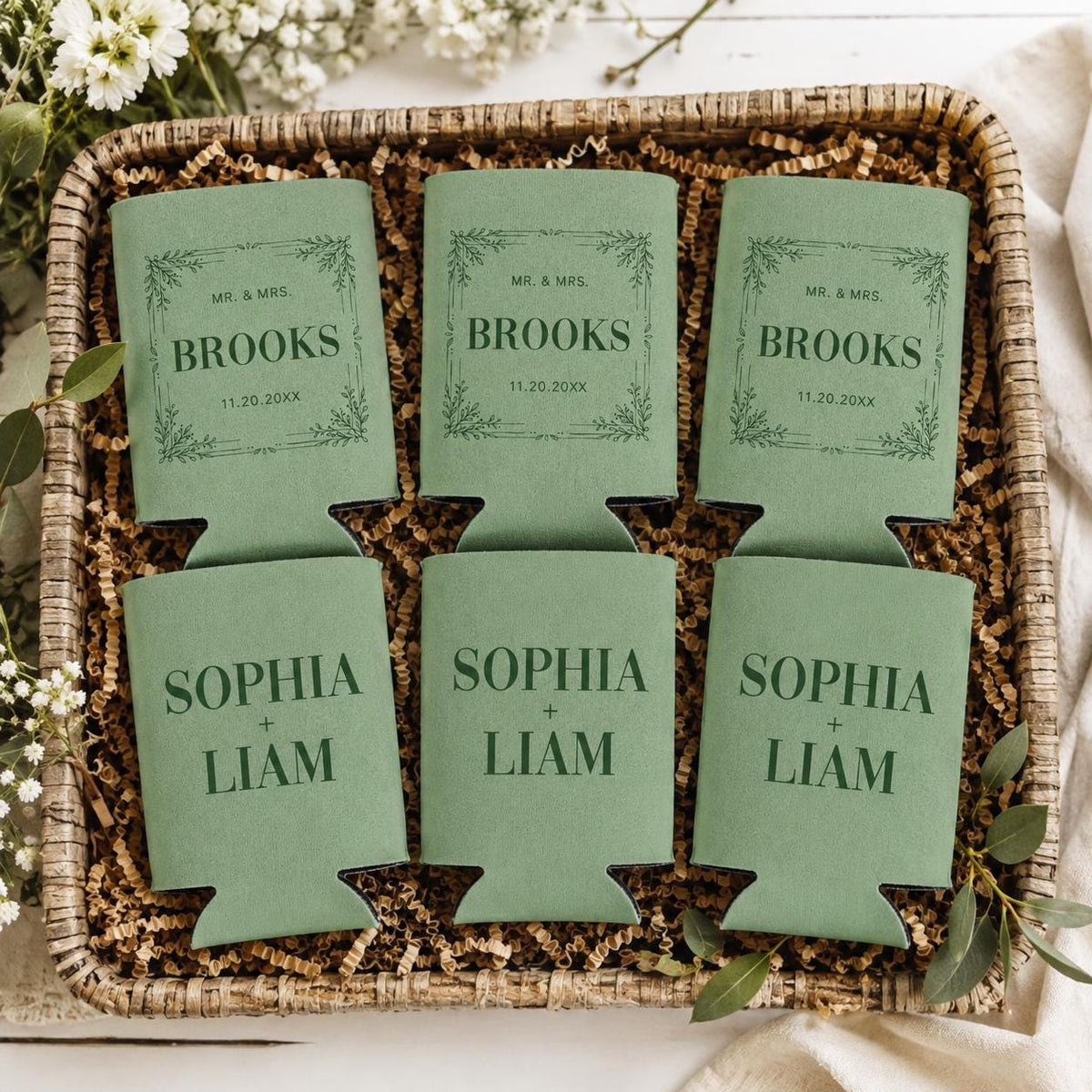 Custom Mr And Mrs Can Coolers, Personalized Wedding Favor Can Coolers, Bride Groom Wedding Favors, Custom Name Reception Favors