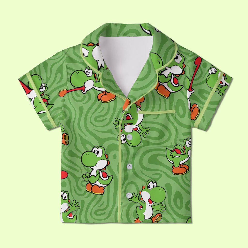 Yoshi Pajamas Satin, Super Mario World Pajamas, Super Nintendo World Vacation Pajamas For Kid, Birthday Gift, Kids Weekend Pajamas