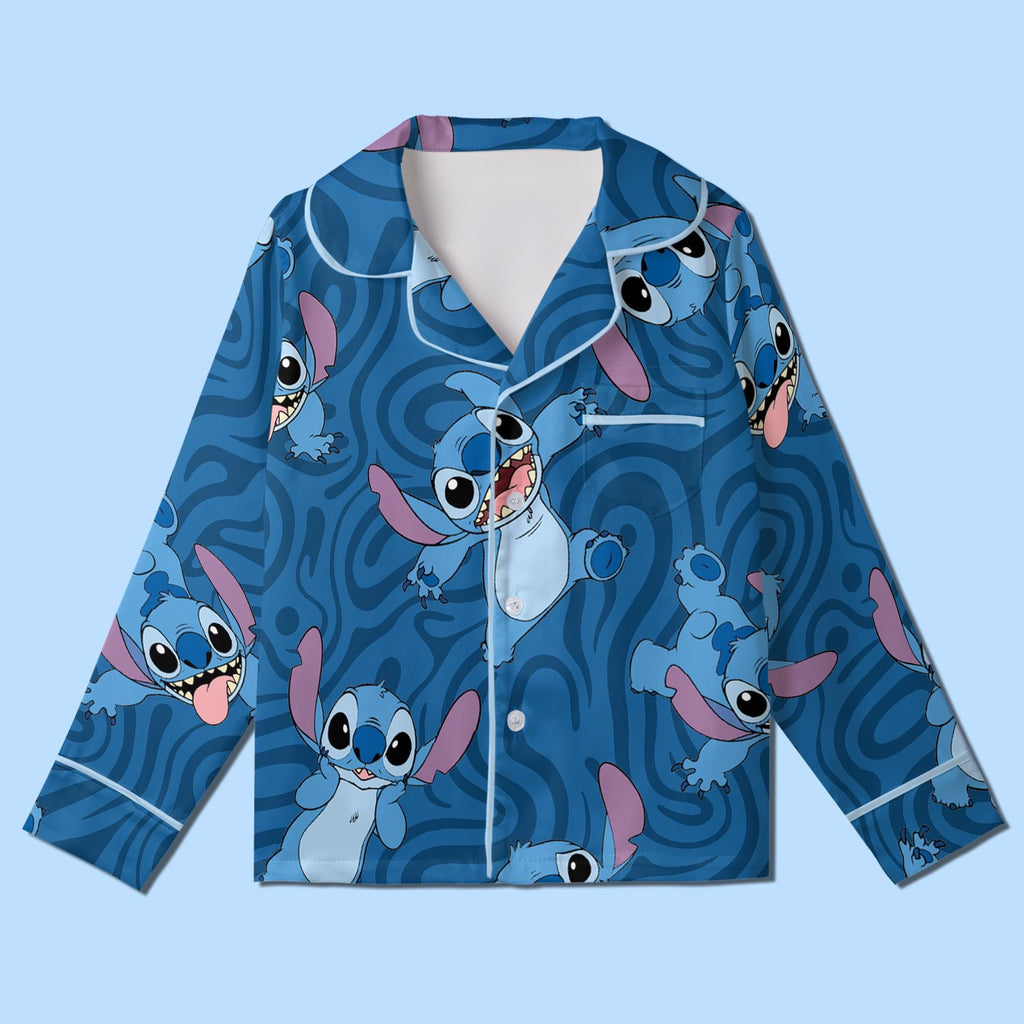 Stitch Pajamas Satin, Lilo And Stitch Sleepwear, Magical Kingdom Vacation Pajamas, Cute Kids Birthday Gift, Kids Weekend Pajamas