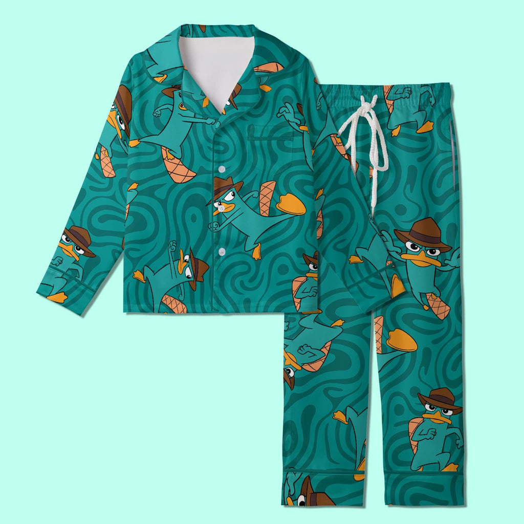 Perry The Platypus Kids Pajamas Satin, Agent P Inspired Youth Sleepwear, Disney Perry Vacation Pajamas, Funny Platypus Gift, Family Matching