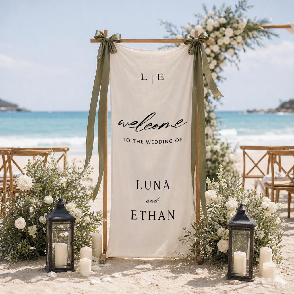 Wedding Welcome Banner ,Personalized Wedding Sign ,Faux Linen Wedding Banner,Lawn Wedding Decor ,Wedding Ceremony Decor , Welcome Tapestry
