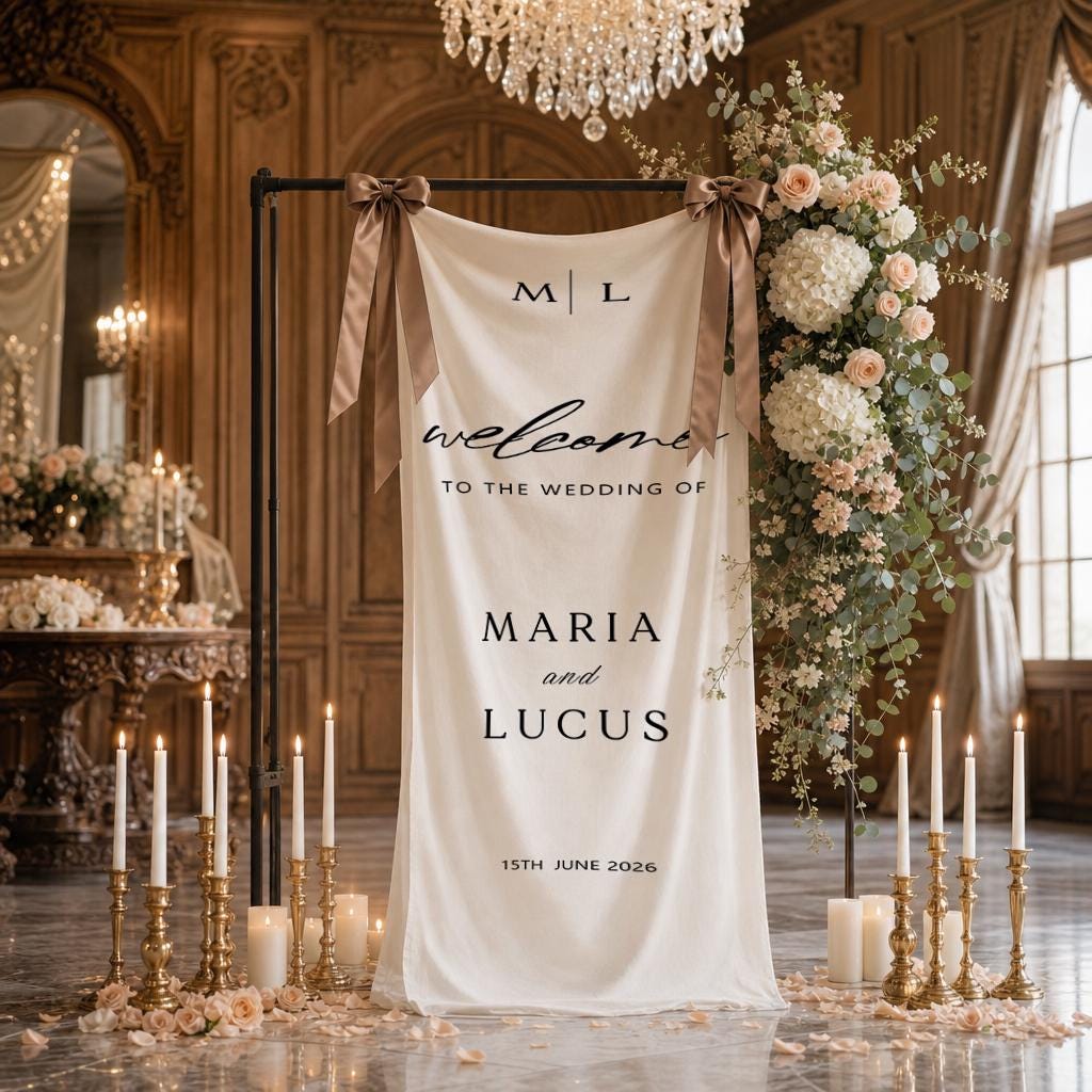 Wedding Welcome Banner ,Personalized Wedding Sign ,Faux Linen Wedding Banner,Lawn Wedding Decor ,Wedding Ceremony Decor , Welcome Tapestry