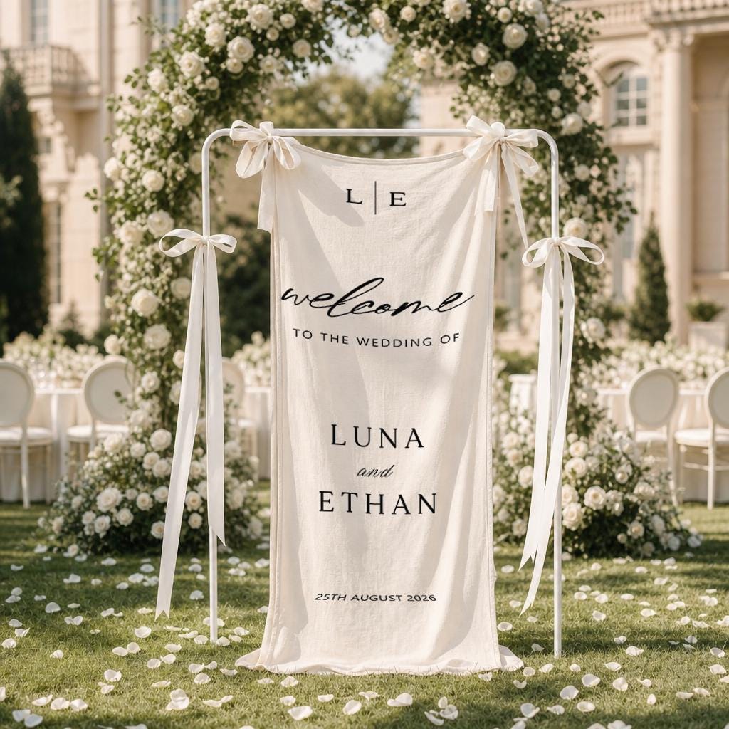 Wedding Welcome Banner ,Personalized Wedding Sign ,Faux Linen Wedding Banner,Lawn Wedding Decor ,Wedding Ceremony Decor , Welcome Tapestry