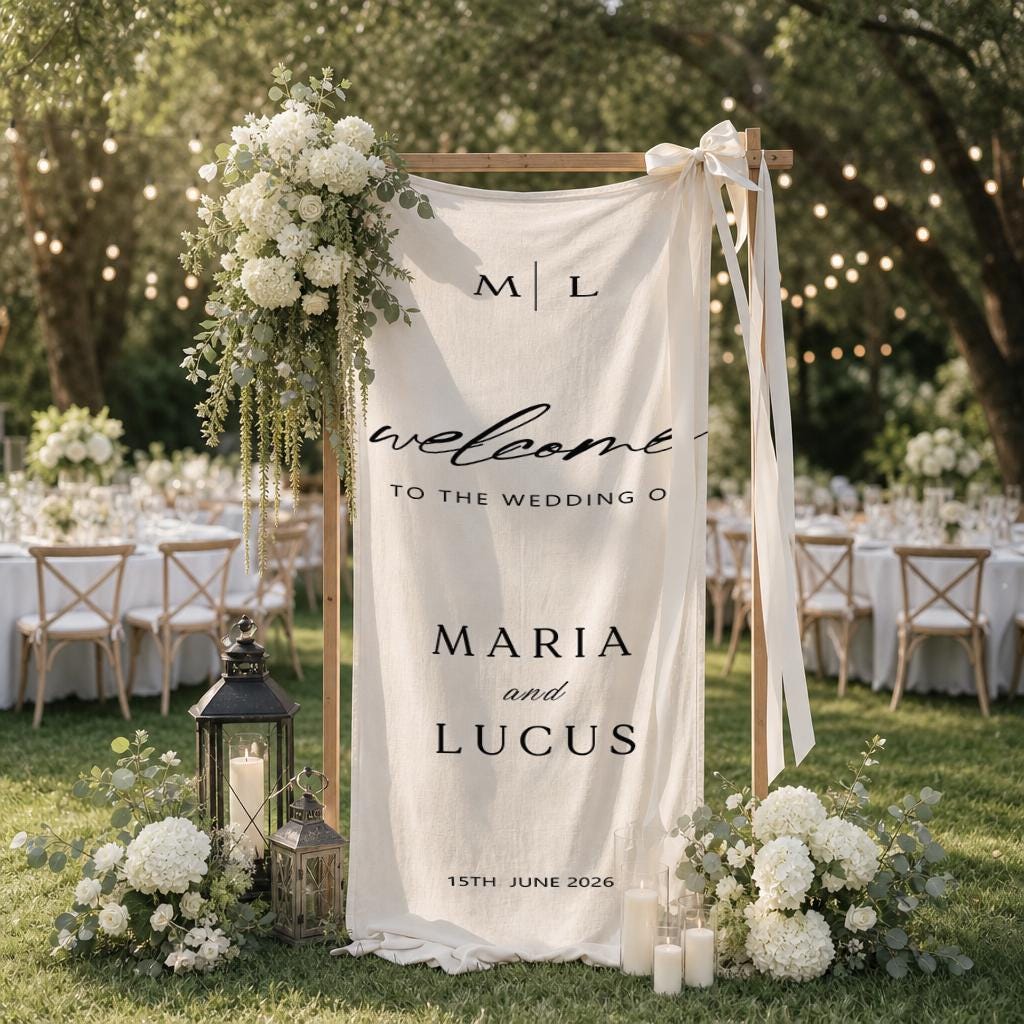 Wedding Welcome Banner ,Personalized Wedding Sign ,Faux Linen Wedding Banner,Lawn Wedding Decor ,Wedding Ceremony Decor , Welcome Tapestry