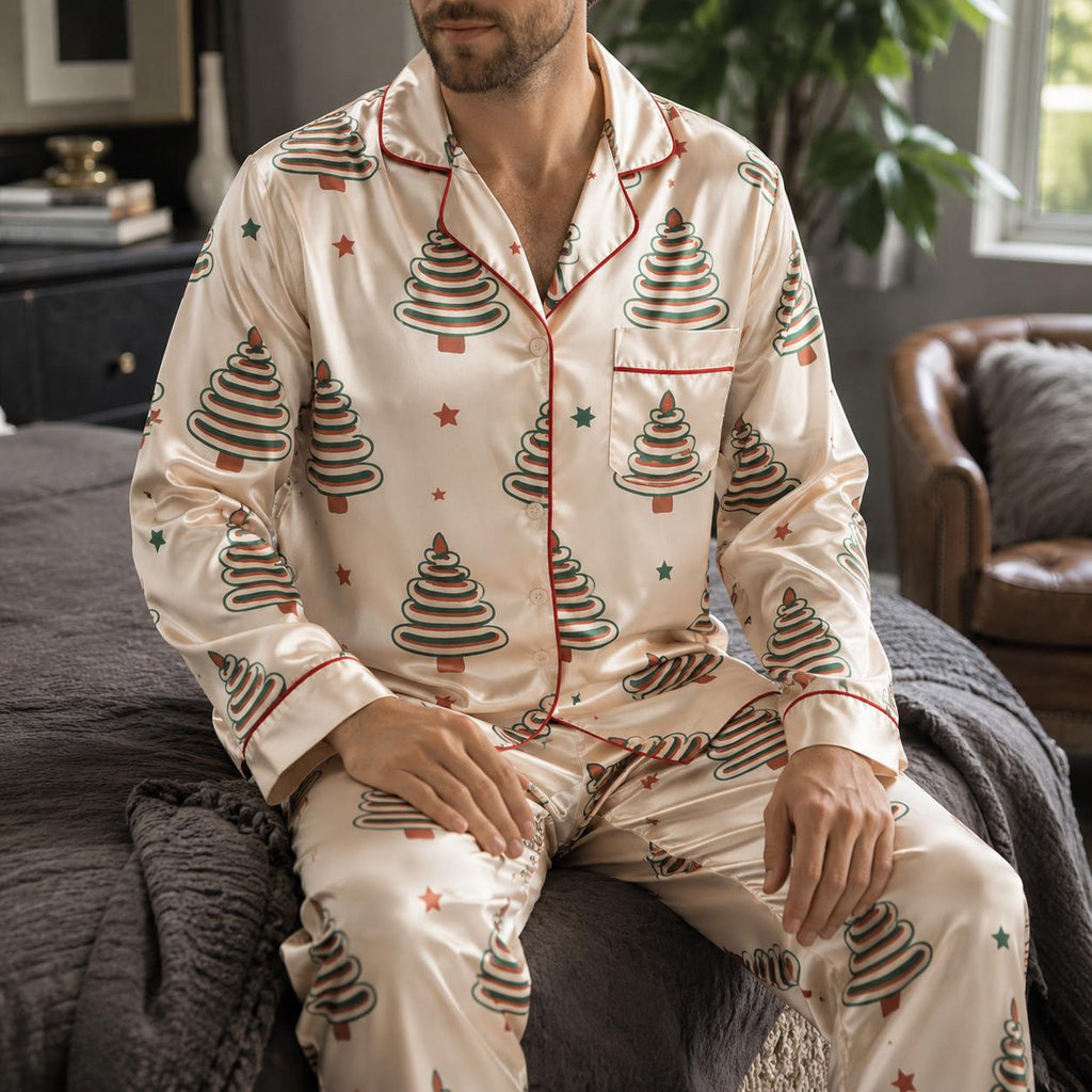 Christmas Tree Cake Satin Pajamas Set, Christmas Cake Pattern Pajamas, Christmas Pajamas, Family Matching Christmas Pajama, Holiday Pajamas