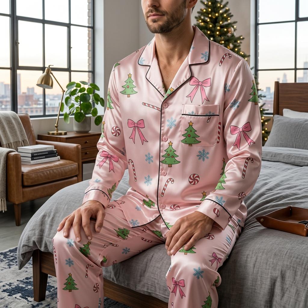 Coquette Christmas Satin Pajamas Set, Candy Canes Christmas Tree Pajamas, Christmas Pajamas, Family Matching Xmas Pajama, Coquette Pajamas