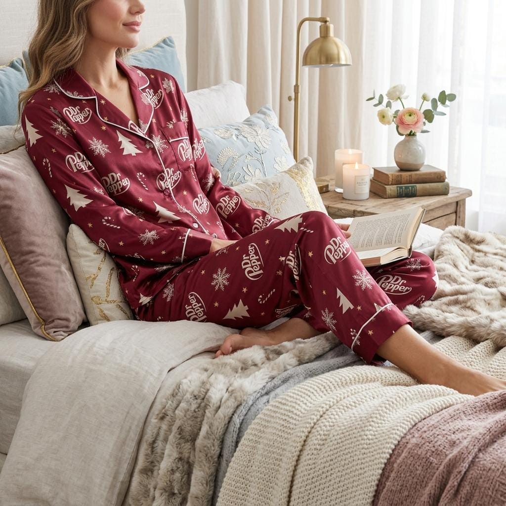 Retro Dr Pepper Christmas Satin Pajamas Set, Est. 1885 Soda Pajamas, Diet Drink Lovers Gift, Family Matching Xmas Pajamas, Christmas Pajamas