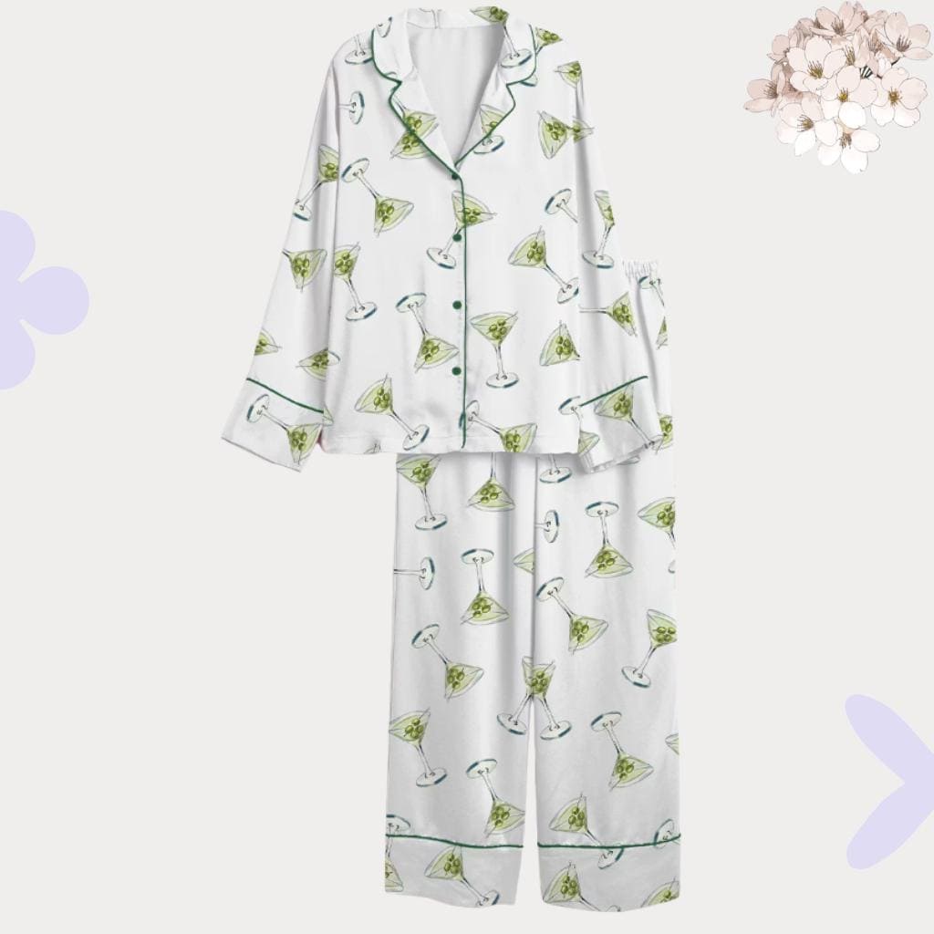 Martini Pajama Set, Olive Cocktail PJS– Bachelorette Party , Bridesmaid Pjs, Girls Trip Outfit