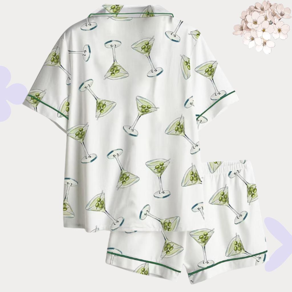 Martini Pajama Set, Olive Cocktail PJS– Bachelorette Party , Bridesmaid Pjs, Girls Trip Outfit