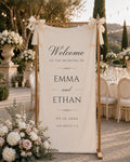 Personalized wedding welcome sign, custom fabric banner, bride and groom names, wedding date decor