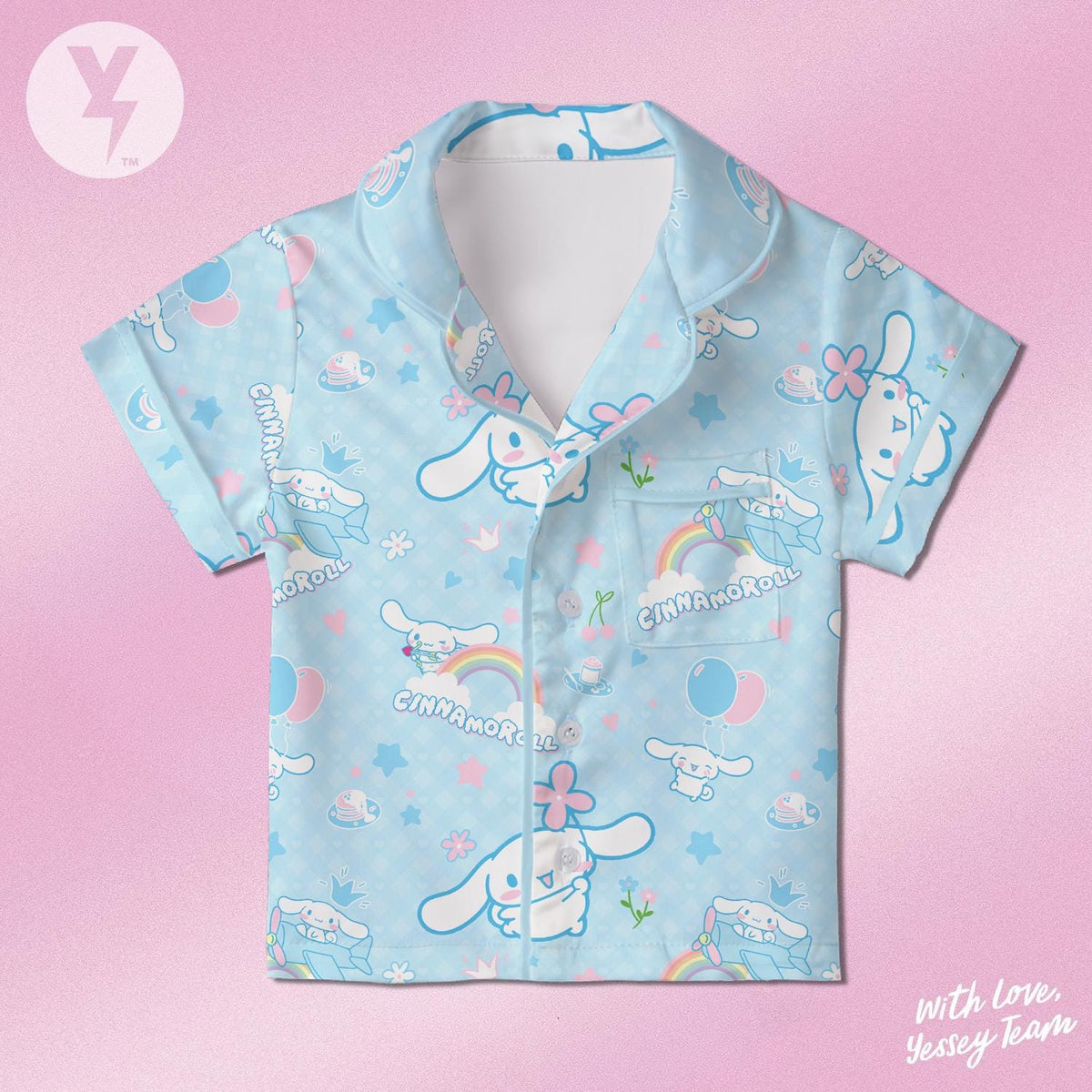 Little Fluffy Puppy Satin Pajamas Set, Japan Kawaii Sleepwear, Japan Character Shirt, Family Matching Pajamas shirt