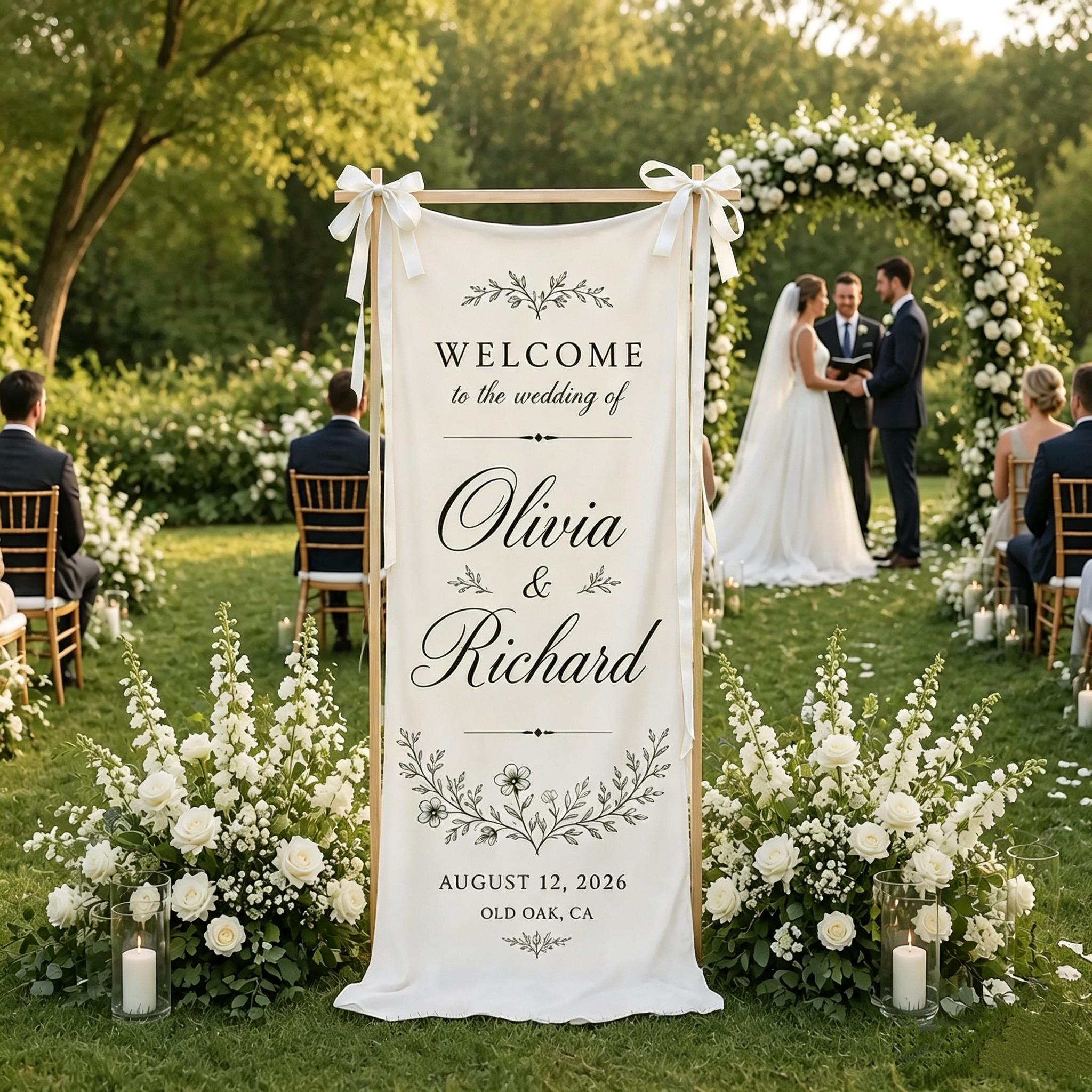 Personalized Wedding Welcome Sign, Cotton Linen Ceremony Banner, Custom Bride Groom Wedding Tapestry, Wedding Reception Decor