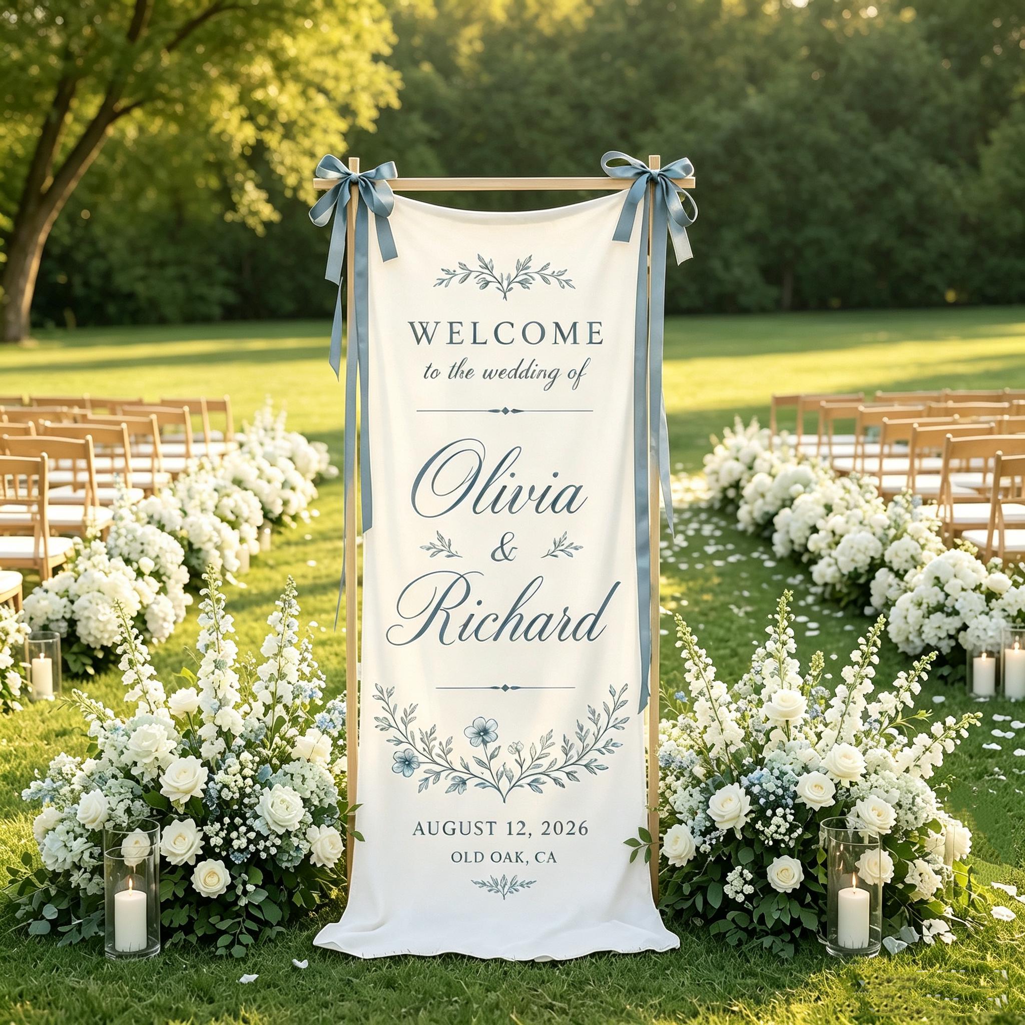 Personalized Wedding Welcome Sign, Cotton Linen Ceremony Banner, Custom Bride Groom Wedding Tapestry, Wedding Reception Decor