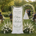 Personalized Wedding Welcome Sign, Cotton Linen Ceremony Banner, Custom Bride Groom Wedding Tapestry, Wedding Reception Decor