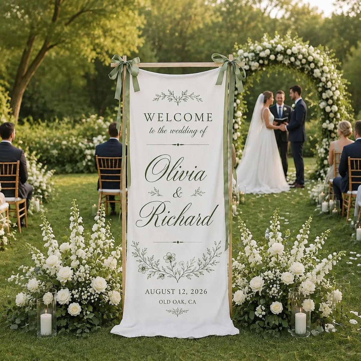 Personalized Wedding Welcome Sign, Cotton Linen Ceremony Banner, Custom Bride Groom Wedding Tapestry, Wedding Reception Decor