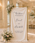 Custom Fabric Wedding Welcome Sign, Personalized Linen Wedding Banner, Elegant Ceremony Decor, Outdoor Reception, Engagement Party Backdrop