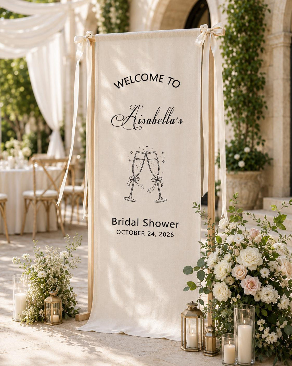 Custom Fabric Wedding Welcome Sign, Personalized Linen Wedding Banner, Elegant Ceremony Decor, Outdoor Reception, Engagement Party Backdrop