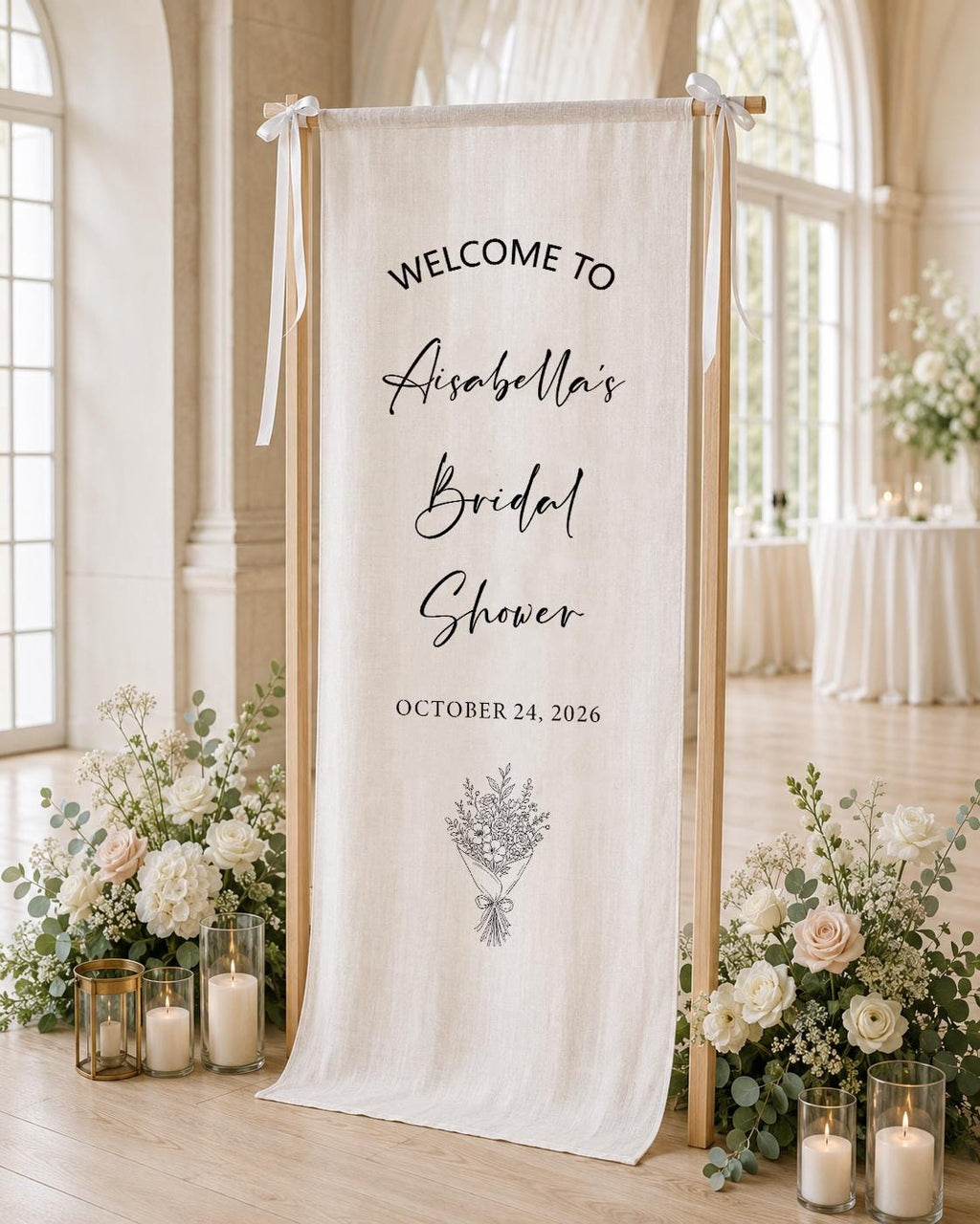 Custom Fabric Wedding Welcome Sign, Personalized Linen Wedding Banner, Elegant Ceremony Decor, Outdoor Reception, Engagement Party Backdrop