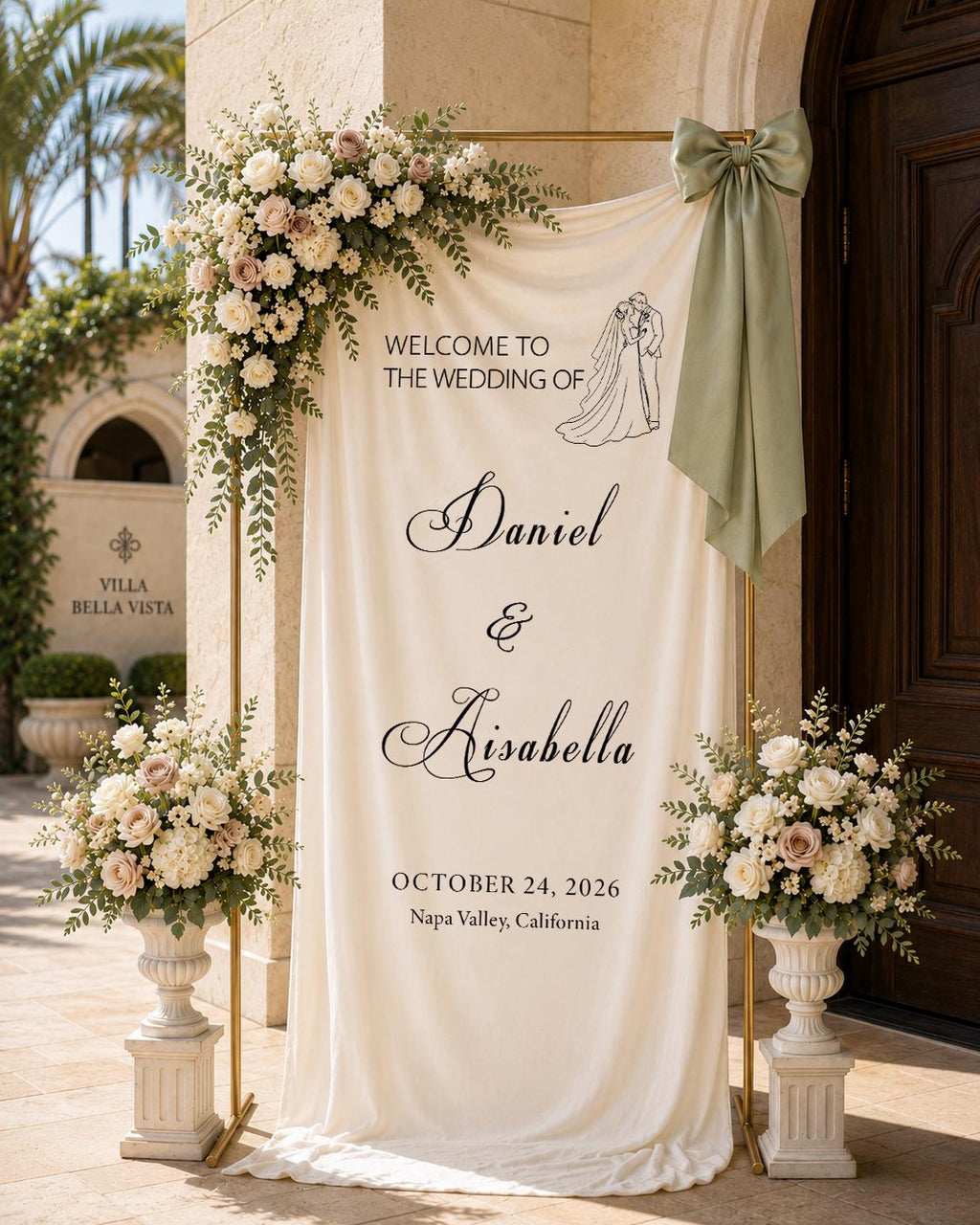 Custom Fabric Wedding Welcome Sign, Personalized Linen Wedding Banner, Elegant Ceremony Decor, Outdoor Reception, Engagement Party Backdrop