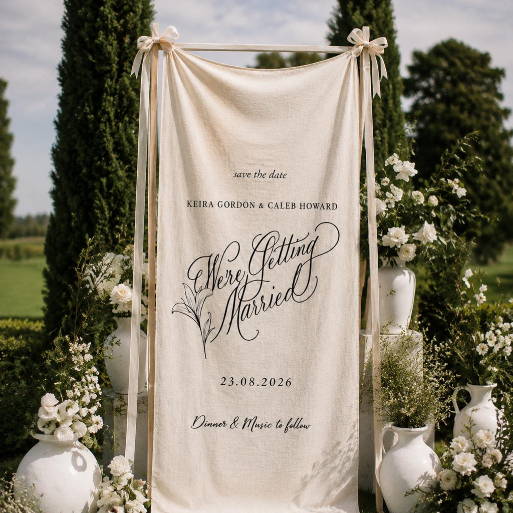 Personalized Wedding Banner, Elegant Ceremony Decor, Cotton Linen Fabric Backdrop