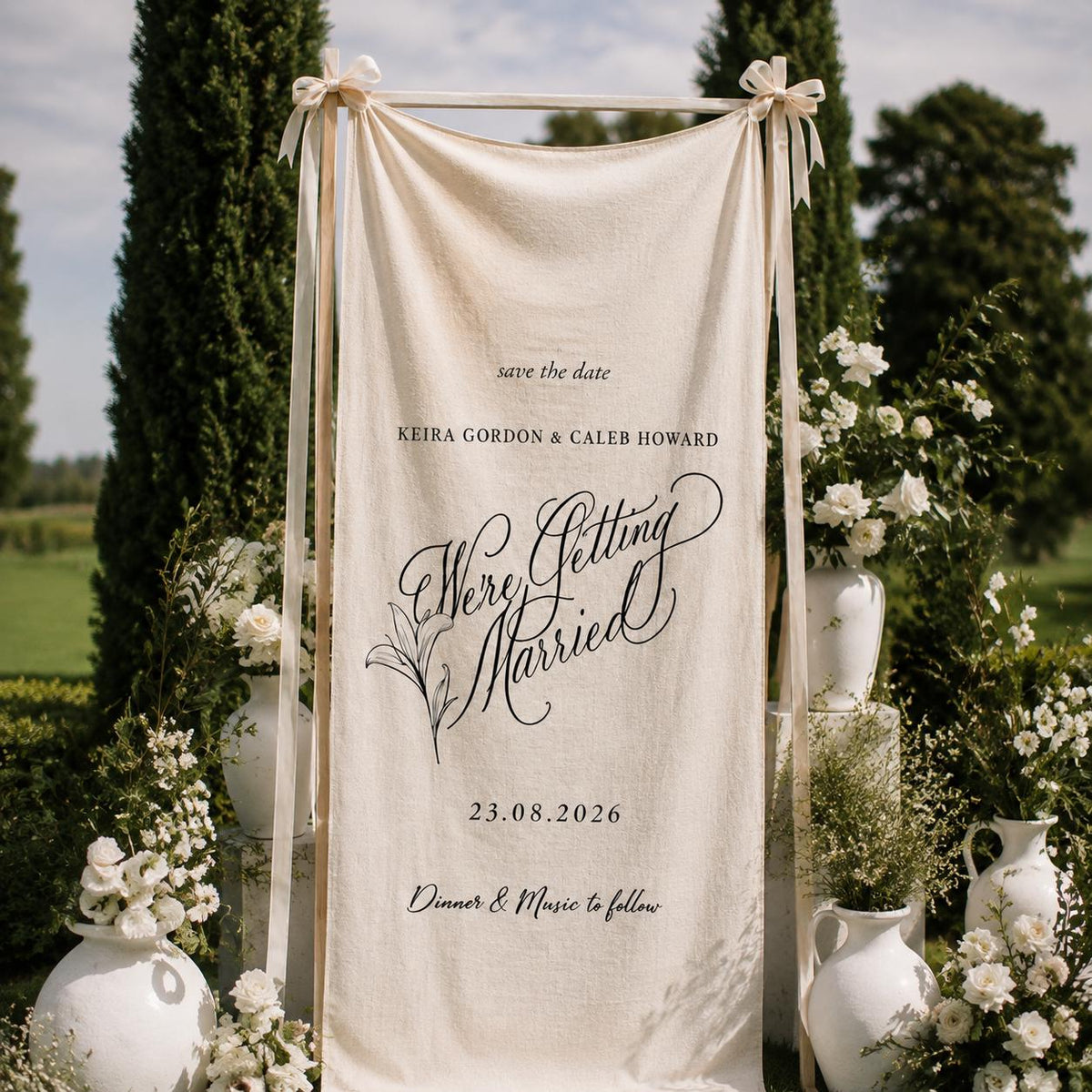 Personalized Wedding Banner, Elegant Ceremony Decor, Cotton Linen Fabric Backdrop