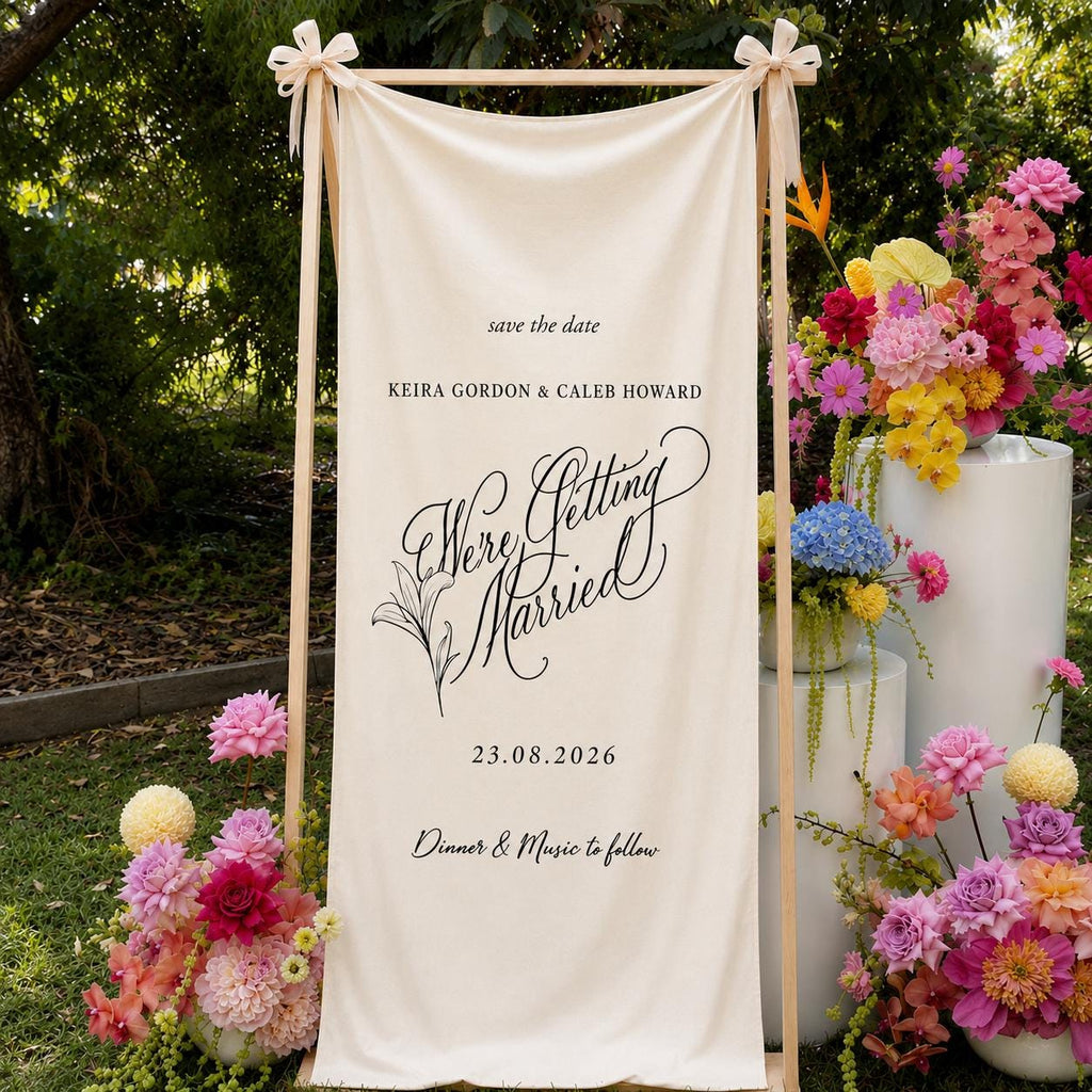 Personalized Wedding Banner, Elegant Ceremony Decor, Cotton Linen Fabric Backdrop
