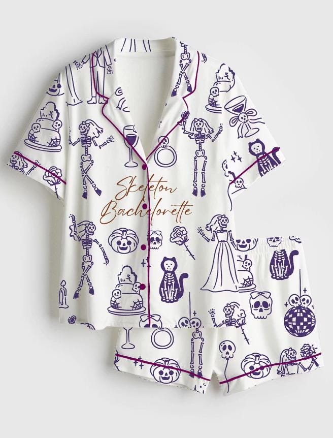 Skeleton Bachelorette Pajamas – Spooky Bridal Party Matching Sleepwear – Halloween Hen Party Gift Set