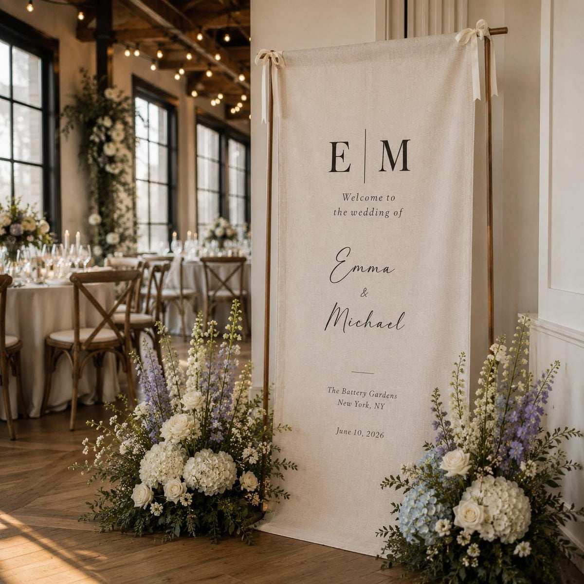 Custom Fabric Welcome Sign, Linen Wedding Welcome Sign, Personalized Wedding Decor, Wedding Banner
