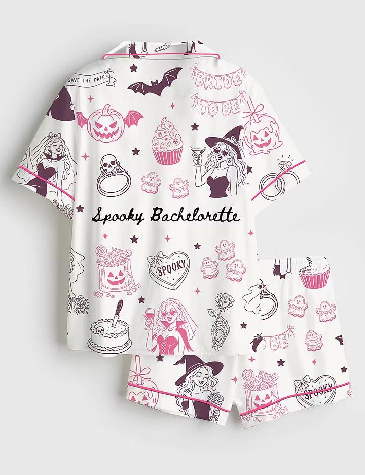 Spooky Bachelorette Pajamas, Halloween Silky Satin PJS, Bride Sleepwear, Cute Fall Loungewear