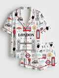 London Printed Pajama Set – Vacation Loungewear, British Bridal Party PJs – Travel Souvenir Nightwear