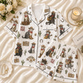 Cowboy Cat Pajama Set, Retro Western Kitty Sleepwear, Funny Wild West Animal Gift for Women Girls