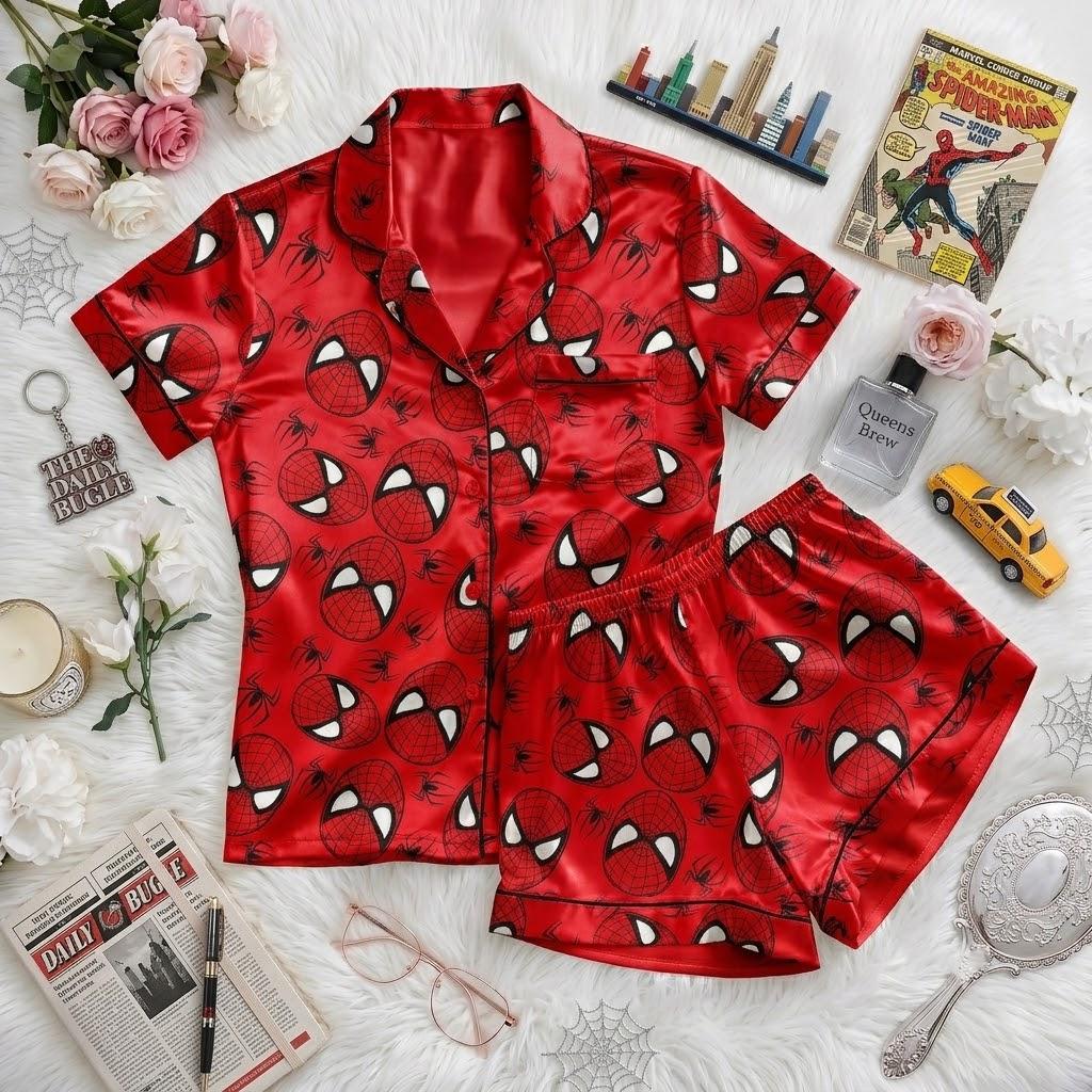 Spiderman Superhero Pajama Set, Comic Book Inspired Sleepwear, Spider Hero Button Pajamas, Marvel Style Loungewear Gift For Adults