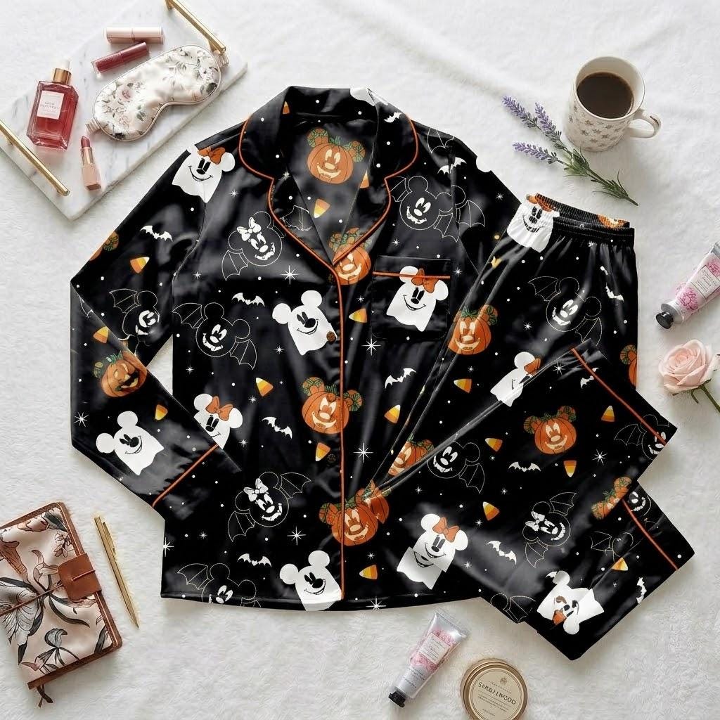 Halloween Mickey Boo Pajama Set, Disney Mouse Ghost Sleepwear, Cute Spooky Button Pajamas, Trick Or Treat Loungewear