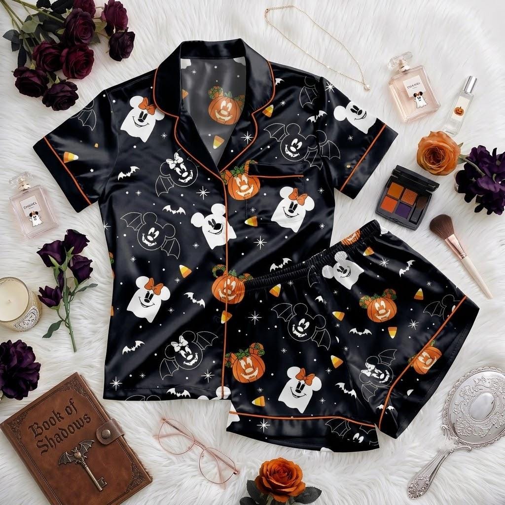 Halloween Mickey Boo Pajama Set, Disney Mouse Ghost Sleepwear, Cute Spooky Button Pajamas, Trick Or Treat Loungewear