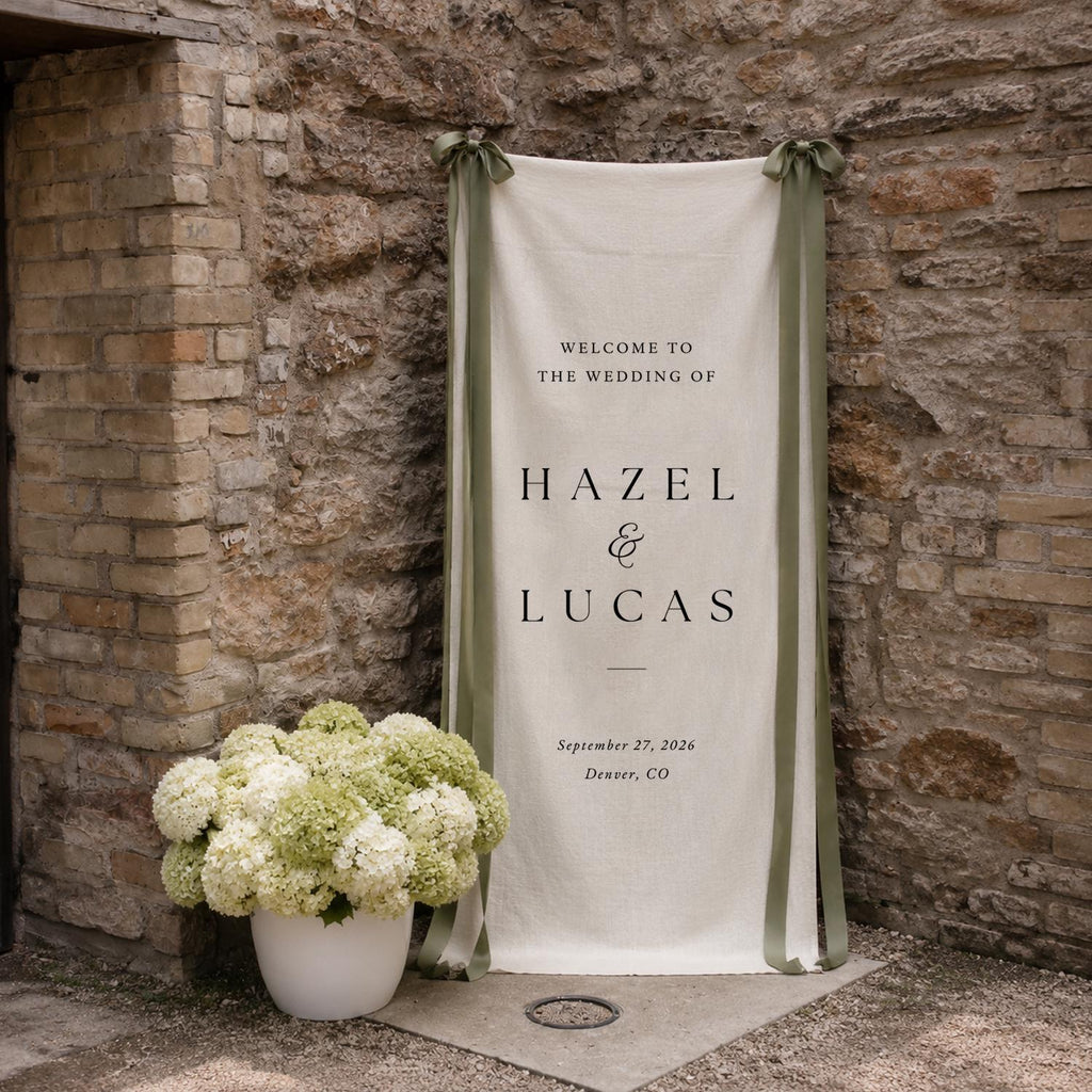 Modern Fabric Wedding Welcome Sign, Boho Ceremony Banner, Cotton Linen Blend