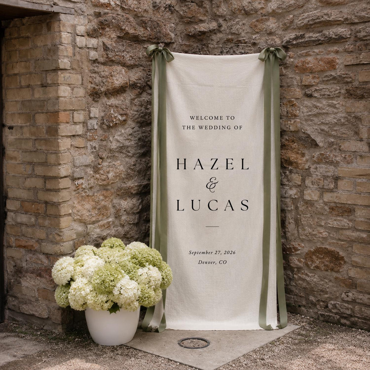Modern Fabric Wedding Welcome Sign, Boho Ceremony Banner, Cotton Linen Blend