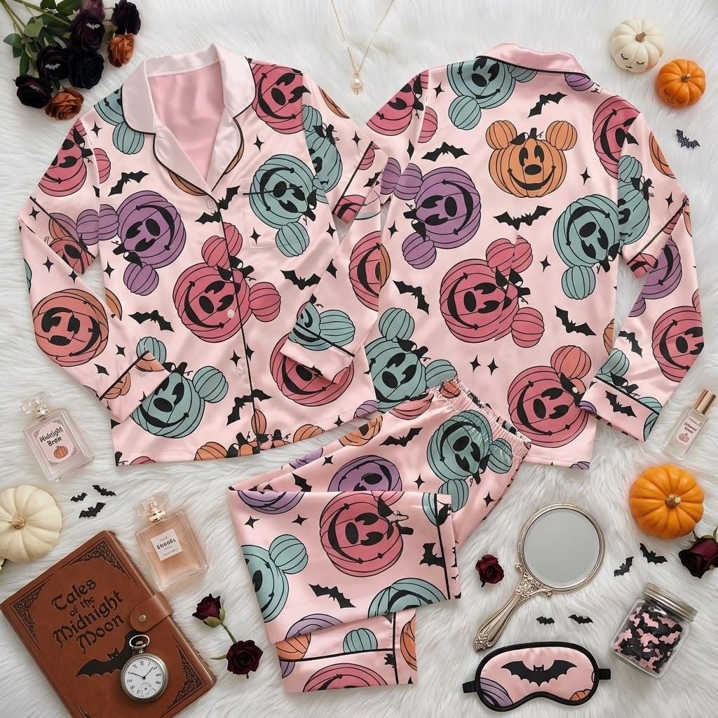 Disney Mickey Pumpkin Head Pajamas, Halloween Character Sleepwear For Spooky Nights, Pumpkin Mouse Nightwear, Festive October Bedtime Look