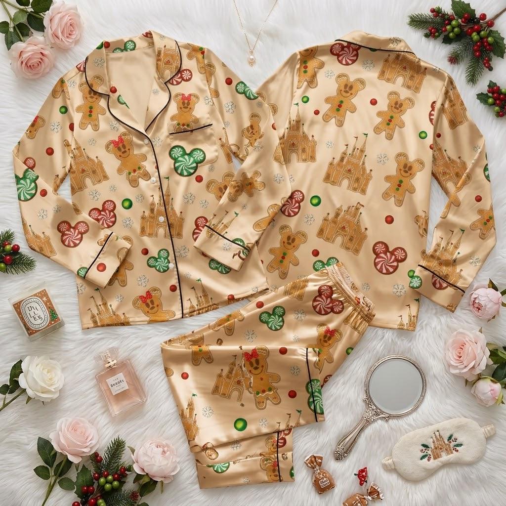 Mickey and Minnie Sweeten Christmas With Disney Magic, Gingerbread Pajamas, Holiday Mouse Nightwear, Festive Winter Bedtime Outfit