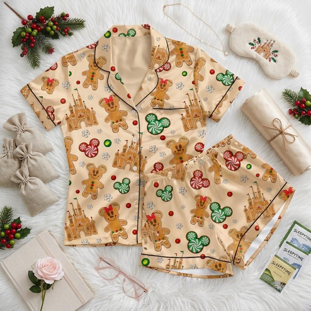 Mickey and Minnie Sweeten Christmas With Disney Magic, Gingerbread Pajamas, Holiday Mouse Nightwear, Festive Winter Bedtime Outfit