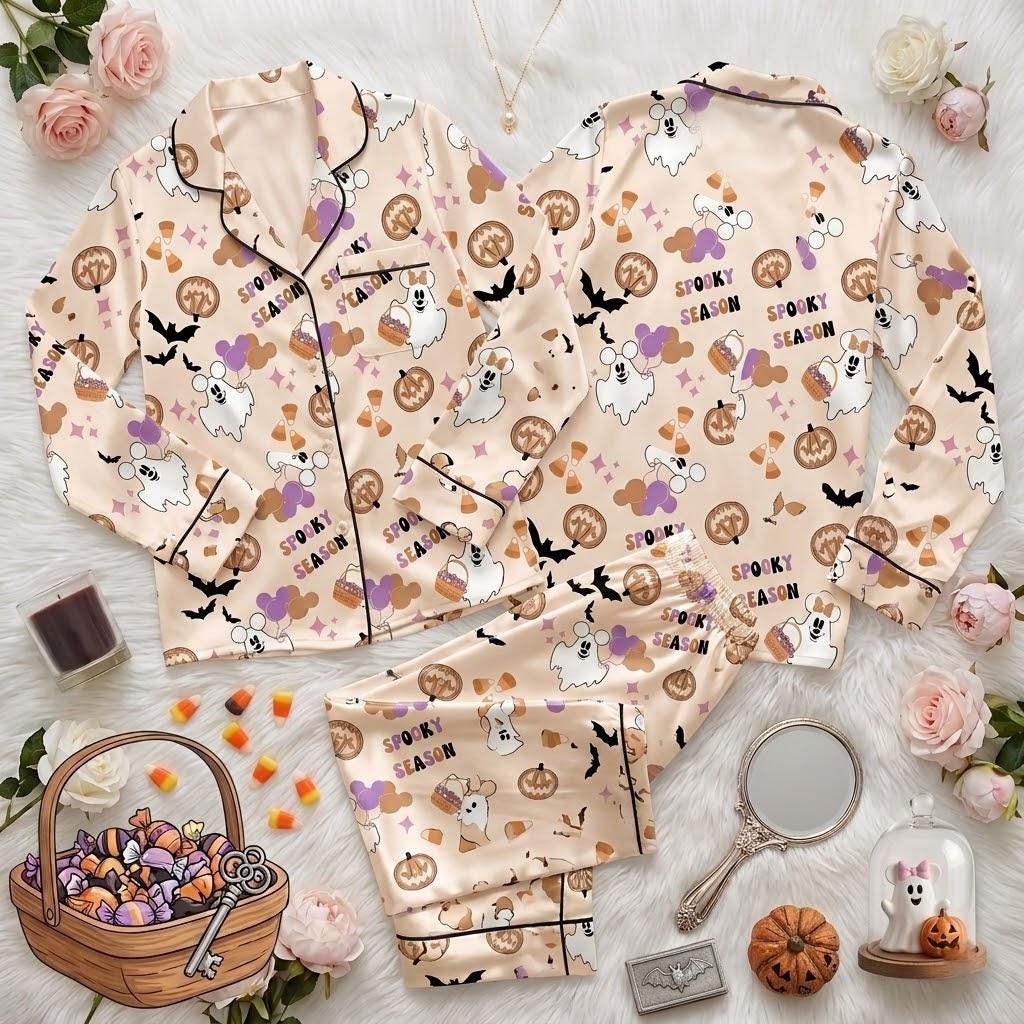 Spooky Season Gets Cutier With Disney Mickey Minnie Ghosts, Halloween Pajamas, Playful Mouse Nightwear, Cozy October Sleep Outfit