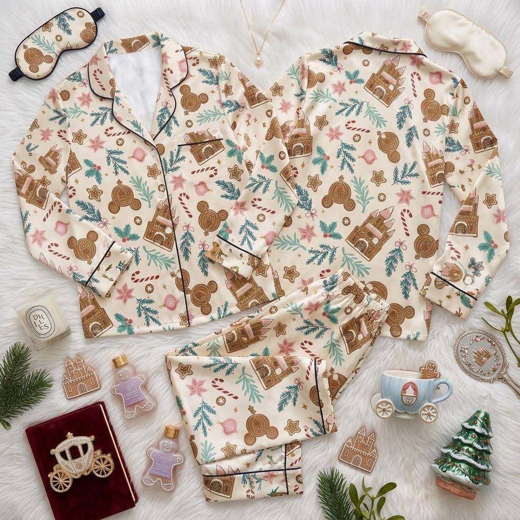 Disney Mickey Head Meets A Gingerbread Christmas Castle, Holiday Pajamas, Magical Mouse Nightwear, Sweet Festive Sleep Outfit